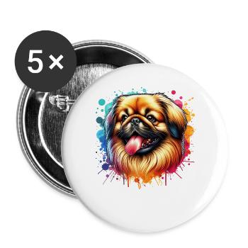 Pekinese Motiv - Buttons groß 56 mm (5er Pack) - Weiß - Vorne