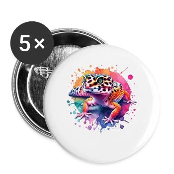 Leopardgecko Geschenk - Buttons groß 56 mm (5er Pack) - Weiß - Vorne
