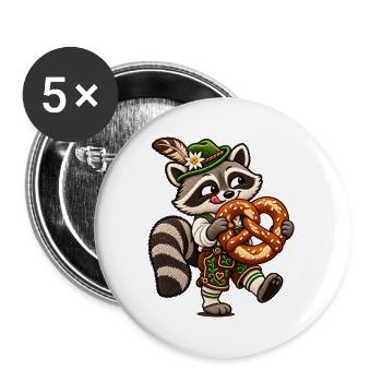 Waschbär mit Brezel  - Buttons groß 56 mm (5er Pack) - Weiß - Vorne