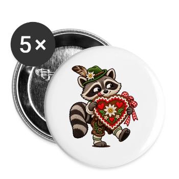 Waschbär mit Lebkuchenherz - Buttons groß 56 mm (5er Pack) - Weiß - Vorne