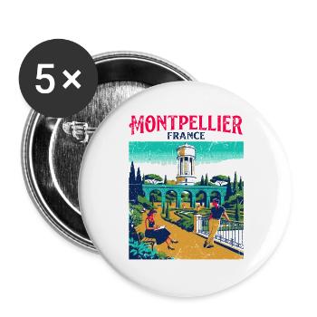 Retro Montpellier France Travel Poster Aesthetic - Buttons groß 56 mm (5er Pack) - Weiß - Vorne
