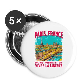 La Paris France Skyline Vintage Travel Poster - Buttons groß 56 mm (5er Pack) - Weiß - Vorne