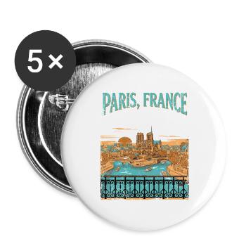 Paris France Notre Dame Retro Vintage - Buttons groß 56 mm (5er Pack) - Weiß - Vorne