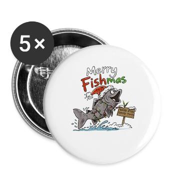 Merry Fishmas | Lustiger Fisch Weihnachten Angler - Buttons groß 56 mm (5er Pack) - Weiß - Vorne