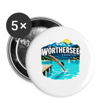 Wörthersee Kärnten Sprung ins Sommerglück - Buttons groß 56 mm (5er Pack) - Weiß - Vorne