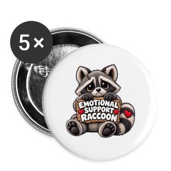 Emotionaler Waschbär Begleiter - Buttons groß 56 mm (5er Pack) - Weiß - Vorne