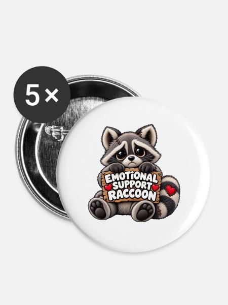Emotionaler Waschbär Begleiter - Buttons groß 56 mm (5er Pack) - Weiß