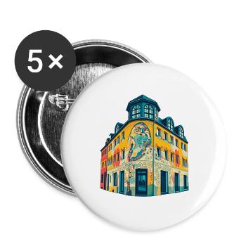 Nippes Eckhaus Retro - Buttons groß 56 mm (5er Pack) - Weiß - Vorne