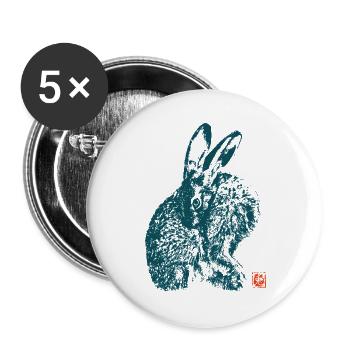 Feldhase Kaninchen Natur Tier Kanji - Buttons groß 56 mm (5er Pack) - Weiß - Vorne