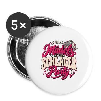 Schlager Party Mädels Discokugel Musik Freundinnen - Buttons groß 56 mm (5er Pack) - Weiß - Vorne