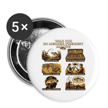 Was ich in meiner Freizeit mache: Angeln - Buttons groß 56 mm (5er Pack) - Weiß - Vorne