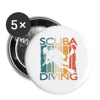 Retro Taucher SCUBA DIVING Für Schnorchler Taucher - Buttons groß 56 mm (5er Pack) - Weiß - Vorne