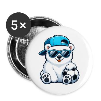 Eisbär Fußball Cool Sommer Cartoon - Buttons groß 56 mm (5er Pack) - Weiß - Vorne