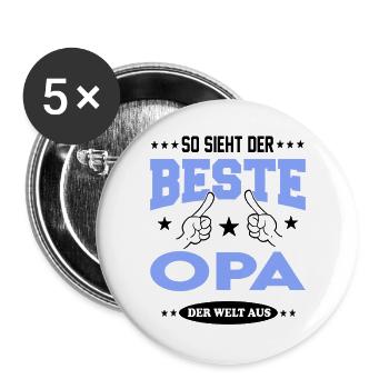 Bester Opa der Welt Familie Family T-Shirt Sterne - Buttons groß 56 mm (5er Pack) - Weiß - Vorne