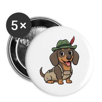 Wadlbeisser – Dackel in Lederhosen Wiesen - Buttons groß 56 mm (5er Pack) - Weiß - Vorne