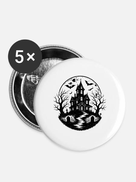Halloween Spukhaus - Buttons groß 56 mm (5er Pack) - Weiß