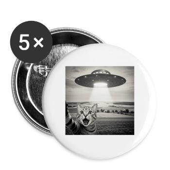 UFO Katze Alien Weltall Lustiges Katzen Motiv - Buttons groß 56 mm (5er Pack) - Weiß - Vorne