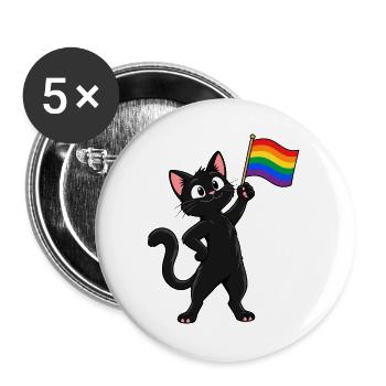 Pride-Katze mit Regenbogenflagge – Vielfalt - Buttons groß 56 mm (5er Pack) - Weiß - Vorne