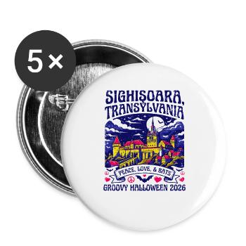 Sighisoara Transylvania Groovy Halloween Bats - Buttons groß 56 mm (5er Pack) - Weiß - Vorne
