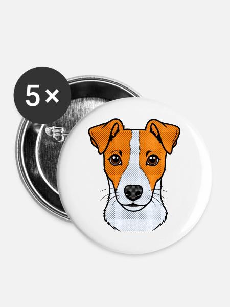 Jacky Hund - Buttons groß 56 mm (5er Pack) - Weiß