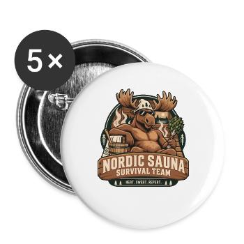 Nordic Sauna Survival Team Elch Humor - Buttons groß 56 mm (5er Pack) - Weiß - Vorne