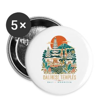 Bali Indonesien Balinesische Tempel - Buttons groß 56 mm (5er Pack) - Weiß - Vorne
