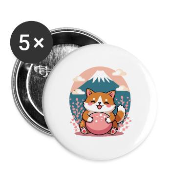 Cute Shiba Dog Fuji Mountain Japan Design - Buttons groß 56 mm (5er Pack) - Weiß - Vorne