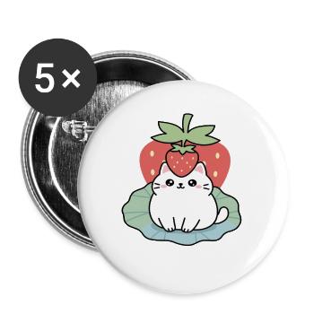 Cute Strawberry Cat Kawaii Kitten Design - Buttons groß 56 mm (5er Pack) - Weiß - Vorne