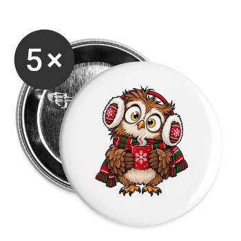 Weihnachten Eule Kakao Winter Geschenkidee - Buttons groß 56 mm (5er Pack) - Weiß - Vorne