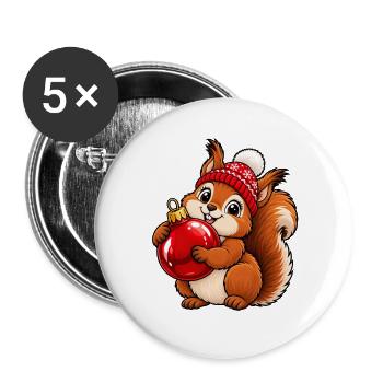 Weihnachten Eichhörnchen Kugel Geschenkidee - Buttons groß 56 mm (5er Pack) - Weiß - Vorne