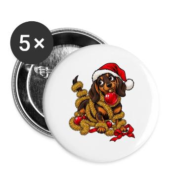 Weihnachten Dackel Hund Geschenkidee - Buttons groß 56 mm (5er Pack) - Weiß - Vorne