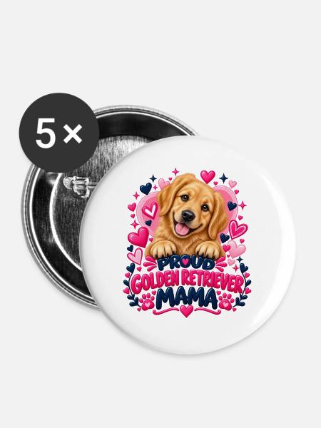 Stolzer Golden Retriever Mama - Buttons groß 56 mm (5er Pack) - Weiß