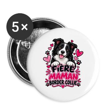 Stolze Border Collie Mama - Buttons groß 56 mm (5er Pack) - Weiß - Vorne