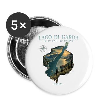 Gardasee Lago di Garda Italien Reise See Retro - Buttons groß 56 mm (5er Pack) - Weiß - Vorne