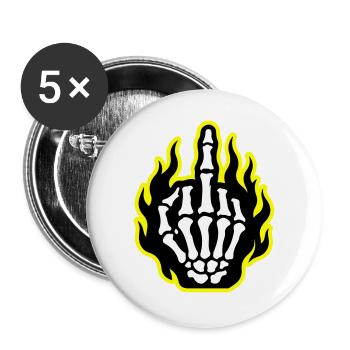 Skelett Mittelfinger Hand Flammen Gelb - Buttons groß 56 mm (5er Pack) - Weiß - Vorne