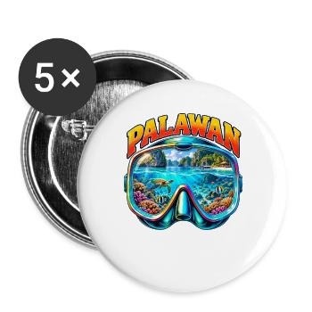 Palawan Philippinen Tauchen Schnorcheln Urlaub - Buttons groß 56 mm (5er Pack) - Weiß - Vorne