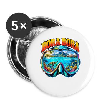 Bora Bora Französisch Polynesien Tauchen Schnorche - Buttons groß 56 mm (5er Pack) - Weiß - Vorne