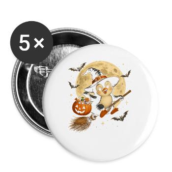 Pinguin-Hexe Halloween-Pinguin - Buttons groß 56 mm (5er Pack) - Weiß - Vorne