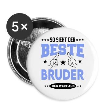 Bester Bruder der Welt Familie Family T-Shirt - Buttons groß 56 mm (5er Pack) - Weiß - Vorne