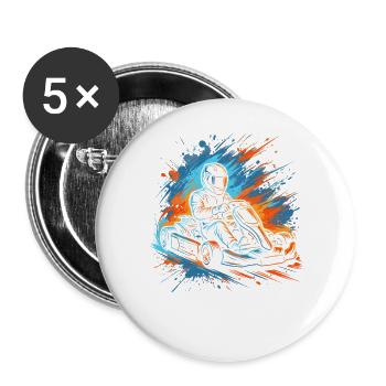 Go-Kart Motorsport Rennfahrer Jungen Herren Gokart - Buttons groß 56 mm (5er Pack) - Weiß - Vorne
