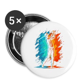 Golfer Golfspieler Golfen Kinder Herren Golf - Buttons groß 56 mm (5er Pack) - Weiß - Vorne