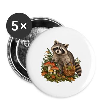Waschbär beim Pilzsammeln - Buttons groß 56 mm (5er Pack) - Weiß - Vorne
