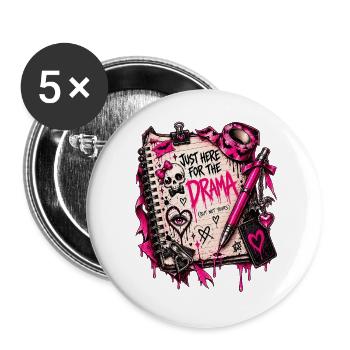 Drama Notizbuch Pink Gothic - Buttons groß 56 mm (5er Pack) - Weiß - Vorne