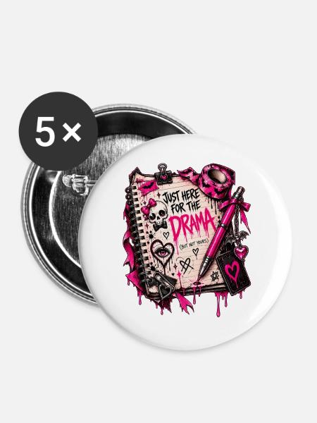Drama Notizbuch Pink Gothic - Buttons groß 56 mm (5er Pack) - Weiß