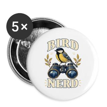 Bird Nerd – Kohlmeise Vogelbeobachtung - Buttons groß 56 mm (5er Pack) - Weiß - Vorne
