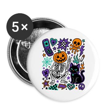 Y2K Gruseliges Halloween-Kürbisskelett - Buttons groß 56 mm (5er Pack) - Weiß - Vorne