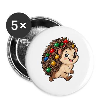 Weihnachten Igel Christbaumkugeln Geschenk - Buttons groß 56 mm (5er Pack) - Weiß - Vorne