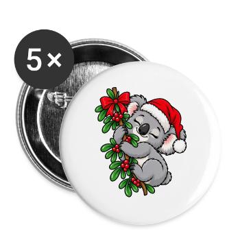Weihnachten Koala Mistelzweig Geschenkidee - Buttons groß 56 mm (5er Pack) - Weiß - Vorne