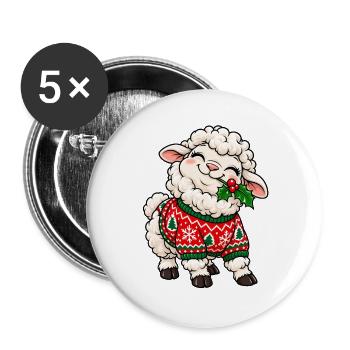 Weihnachten Schaf Pullover Mistel Geschenk - Buttons groß 56 mm (5er Pack) - Weiß - Vorne