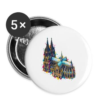 Kölner Dom Aquarell-Splash - Buttons groß 56 mm (5er Pack) - Weiß - Vorne